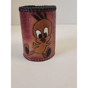Vintage Leather Tooled Tweety Bird Can Koozie 4.75" X 3.5"